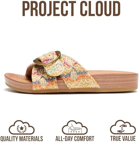 Project Cloud Girls Sandals - Adjustable Buckle Toddler Slides with Plush and Soft Insole Kids Sandals - Non-Slip and Lightweight Slides for Kids (BEAMING_K,GOLDMULTI,5) - 2