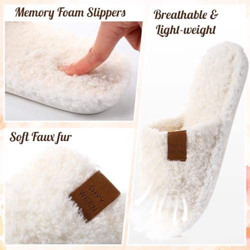 6 Pair Wedding Fuzzy Women's Slippers Bulk White Open Toe Bridesmaid Slippers for Bachelorette Party Bridal Shower Gifts Cozy Indoor Outdoor Memory Foam Slip on House Shoes3