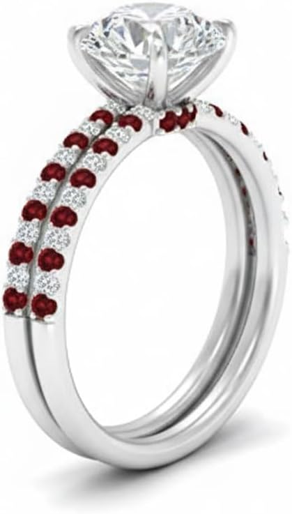 Choose Your Gemstone Hidden Diamond CZ Wedding Set 925 Sterling Silver Round Shape Wedding Ring Sets Minimal Modern Design Birthday Gift Wedding Gift US Size 4 to 12