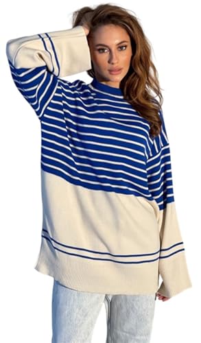 Image of Xuan2Xuan3 Women Fall Oversized Pullover Sweaters 2024 Stripe Color Block Chunky Loose Long Winter Knit Tops Jumper