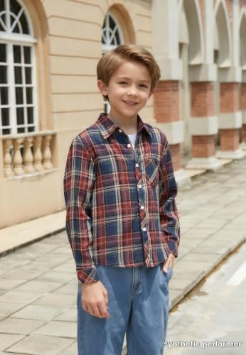 Image of Betusline Boy and Men Button Down Plaid Shirt