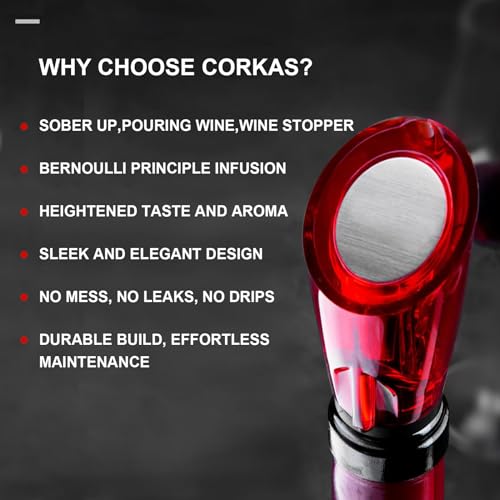 CORKAS Wine Aerator Pourer Professional Quality Wine Aerator Pourer Spout 3-in-1 Wine Pourer Decanter Stoper for Instant Wine Aeration No Drip and No Spill Wine Accessories Gift for Wine Lovers