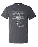 1929 Biplane Patent Airplane Pilot Aviation WWI WW2 World War Bi-Plane Vintage Graphic Adult Tee Men's T-Shirt (3XL) Heather Black