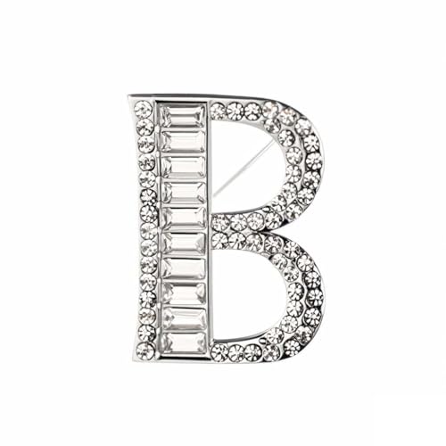 Image of Letter Brooch Pins Initial Rhinestone Brooch for Women Crafts, Silver Plated Metal A-Z 26 Letters Rhinestone Crystal Lapel Pin Brooches