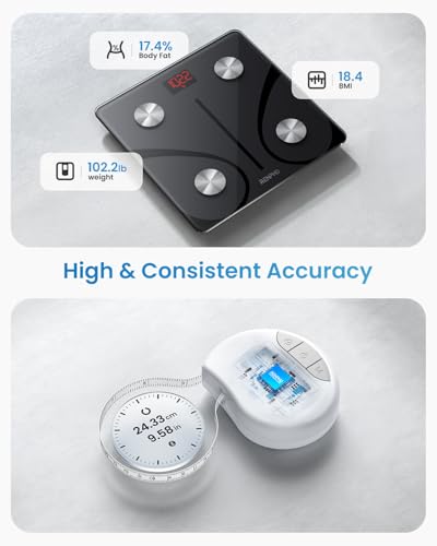 Image of RENPHO Smart Scale and Tape Measure, Digital Bluetooth Scale with Tape Measure for Body Measuring, Weight Loss, Muscle Gain, Gift, 400lbs, Inches /cm