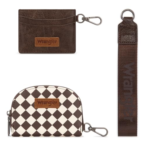 Image of Wrangler KeyChain Wallet Checkered Wristlet Wallets for Women Western Dual Pouch Wristlet Credit Card Holder Wallet