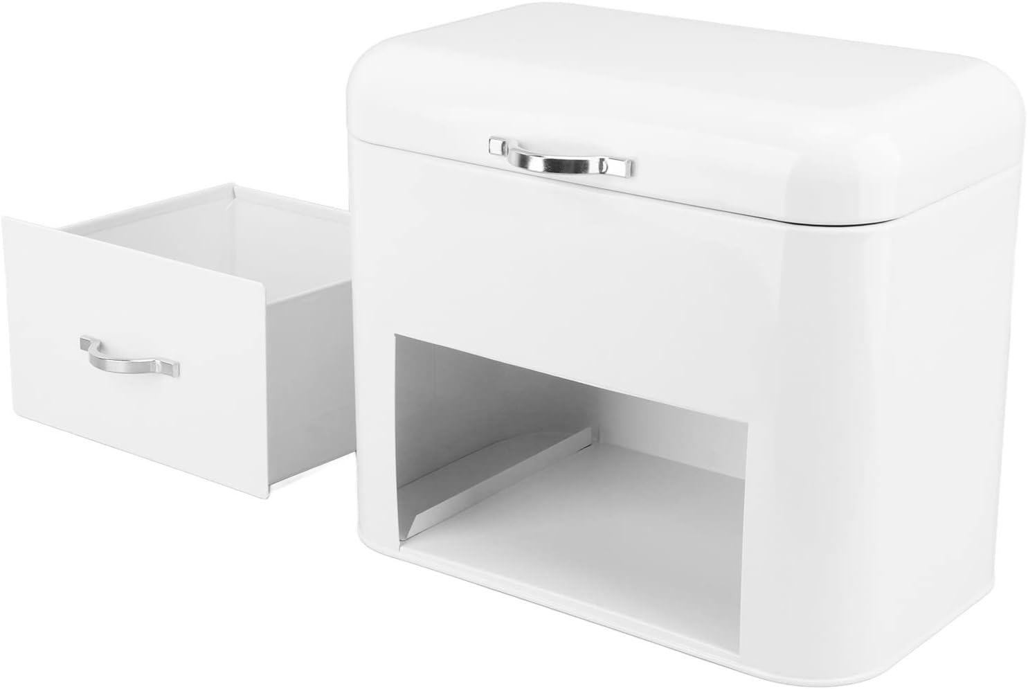 Asixxsix 2 Layer Metal Bread Box for Kitchen Countertop, Large Bread Container Bread Storage Container Metal Food Storage Bread Keeper Counter Organizer, Farmhouse Kitchen Decor (Milky White)