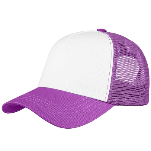 Image of Falari 5-Panel Mesh Baseball Cap, Trucker Hat, Structured Plain Design, Cotton, Adjustable Size
