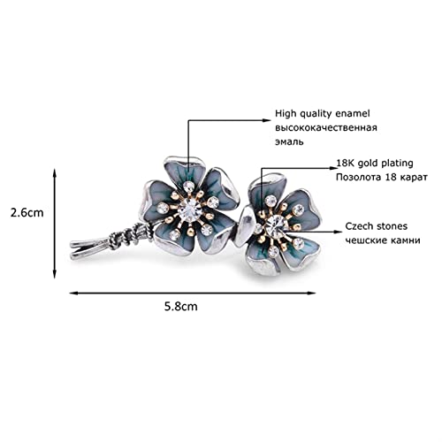 Broche en forme de fleur de prunier aux strass bleus d'exception pour femme