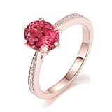 Lirzxin Anillos de mujer de oro rosa 750 de 18 K, anillos de boda clásicos de media eternidad con laboratorio ovalado de 2 quilates, creado en naranja y rosa, zafiro y moissanita, anillo de compromiso