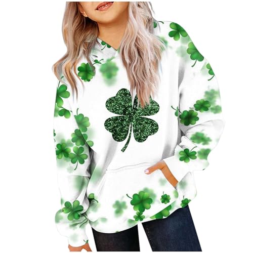 LRMQS Girls Boys St Patricks Day Shirt Kids Sweatshirts Shamrock Long Sleeve Hoodies Saint Outfit Youth Funny Irish Clothes