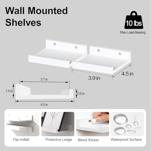 Image of Small White Floating Shelves for Wall, Shelf with Lip Set of 2, 4 in