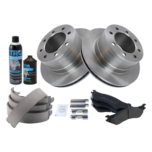 Image of TRQ Rear Brake Pad & Rotor Kit, with Chemical Kit Parking Brake Shoe Set Semi-Metallic Compatible with 2007-2008 Dodge Ram 1500 2006-2008 Ram 2500, 3500