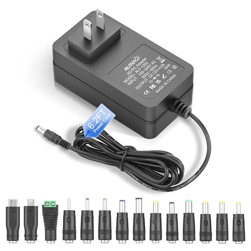 ALITOVE 12V Power Supply 2A Universal AC Adapter 100-240V 50-60HZ to DC 12 Volt Power Cord 2Amp 1A 6.5FT with 14 Tips for DVD Player External Hard Drive Yamaha Piano Keyboard LED Light Router CCTV
