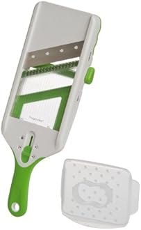 PrepSolutions Adjust-A-Slice & Julienne Mandoline, White & Green – Adjustable Slicer for Fruits and Vegetables