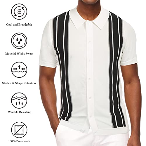 Mens Slim Fit Knitwear Short Sleeves Striped Vintage Cardigan Sweaters L Ivory #TOP1