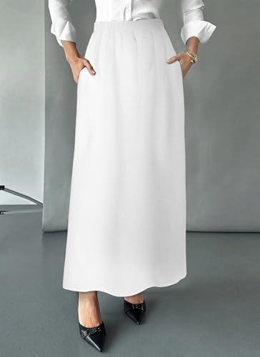 Herou Women's Waffle Elastic High Waist Casual A-Line Maxi Skirt with Pockets2