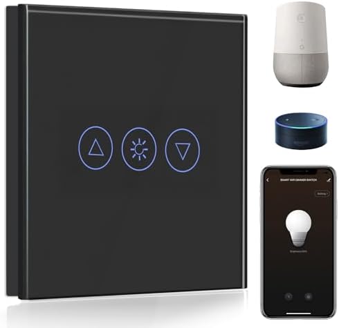 BSEED Smart Dimmer Switch 1 Gang 1 Way,WiFi Dimmer Switch Compatible with Alexa and Google Home,500W Smart Light Switch Black with Smart Life APP Control and Timing Function (Neutral Wire Need)