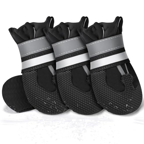 Adiwo Hundeschuhe Pfotenschutz Wasserdicht Hundeschuhe Pfotenschutz Hund Verletzung mit Rutschfester Sohle und Reflektierendem Klettverschlus Hundesocken Anti Rutsch Hundeschuhe zur Erholung 2XL
