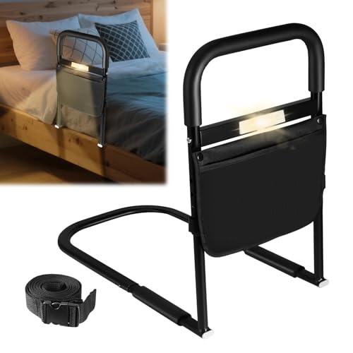 Bed Assist Rail for Elderly Adults Safety Bed Rails with Storage Bag and Motion Sensor Light, Adjustable Heights Safely Assist Handrail Bar Withstand 400LB, Fall Prevention for Pregnant Women,Seniors