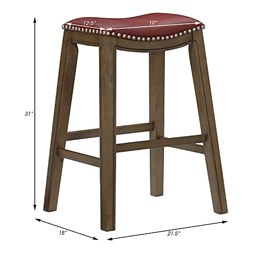 Lexicon Alviso Wooden Saddle Seat Pub Height Stool, 29" Sh, Red #TOP2