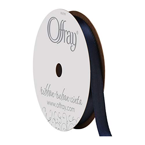 Image of Offray 067833 3 /8 inch Wide Single Face Satin Ribbon, Navy Blue, 6 Yds