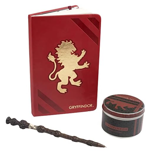 Harry Potter Gryffindor Gift Set, 3 Pieces - Journal, Elder Wand Replica Pen & Scented Candle - Great Gift for Kids, Teens and Adults