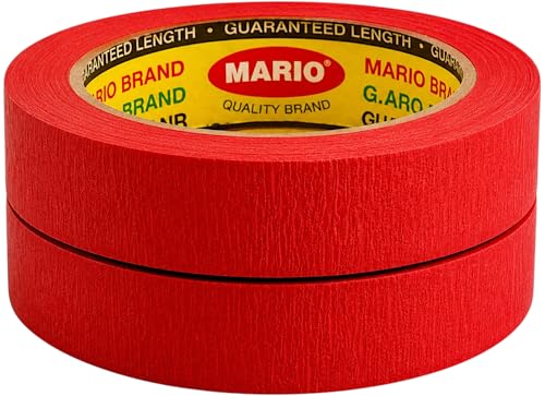 Image of Mario Red Masking Tape - 20 Meter Length, 12mm Width - High Adhesion Tape for Wall Painting, Furniture, Labelling & DIY Projects - Easy Tear, No Residue - Pack of 2 Rolls