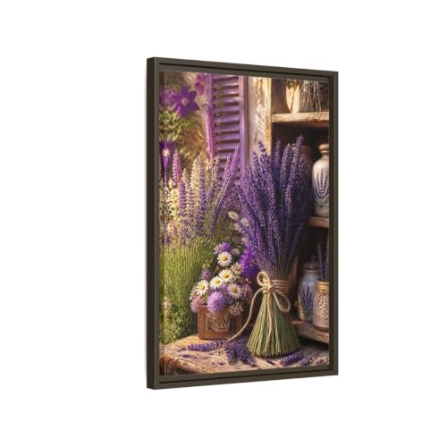 Toile florale lavande 40x60 cm cadre espresso vertical pour salon