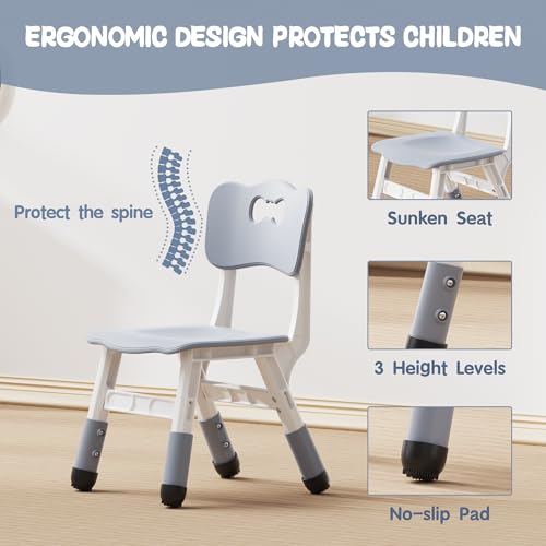 image for Brelley Kids Table and 4 Chairs Set, Height Adjustable Toddler Desk an