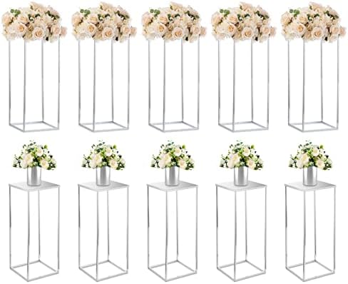 Nuptio Gold Vase for Wedding Centrepieces - 2 Pcs 80cm Tall Metal Flower Vases Flowers Stand for Party Tables Decorations Elegant Bulk Weddings Centerpieces Table Geometric Column Display Stand