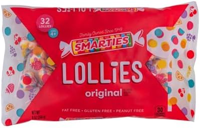 Smarties Double Lollies - Gluten Free, Peanut Free, Fat Free Assorted Fruity Flavors Lollipops - Low Calorie Perfect for Birthdays, Parties - Made by US Candy Company Since 1949-9 oz Bag (Pack of 1)
