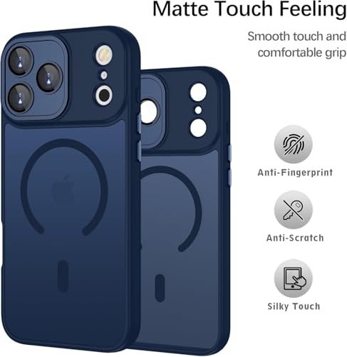 Image of Elzzi Magnetic Magsafe for iPhone 17 Pro Max Case (Compatible with MagSafe) Slim Translucent Matte Shockproof with Anti-Fingerprint Phone Case - Navy Blue