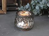 Höhe: ca. 6,5 cm Chic Antique Teelichthalter Windlicht Kerzenglas Glas Bauernsilber Deko Landhaus Nostalgie Shabby French