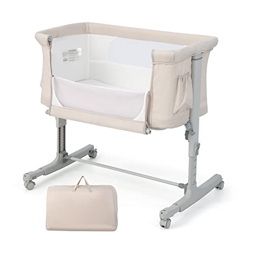 3-in-1 Baby Bedside Crib, Easy Folding Cot with Mattress (Be
