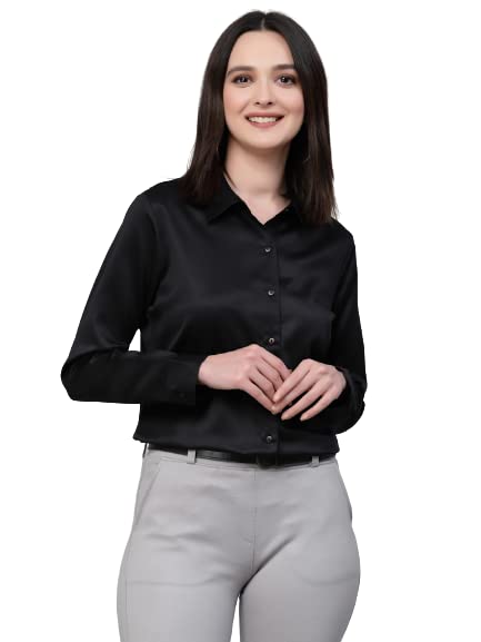style quotient Women Solid Black Satin Formal Shirt-picture-10