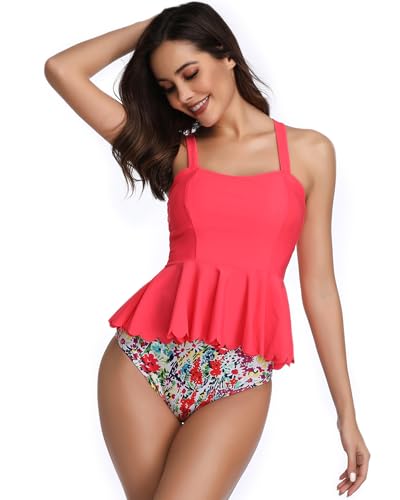 DaiLiWei Tankini Swimsuit for Women 2 Piece Modest Bandeau Bathing Suit High Waisted Cute Bikini Set Tummy Control Plus Size - Image 7