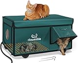 Indestructible Heated Cat House for Outside Cats Winter, 100% Weatherproof, Safe Escape Door, Insulated Outdoor Cat Shelter with Heater for Feral Barn Cat Kitty (Forest Green, 26"x16"x14")