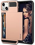 Vofolen Case for iPhone 13 Mini Case Wallet Credit Card Holder ID Slot Sliding Door Hidden Pocket Men Women Anti-Scratch Dual Layer Hybrid Bumper Armor Protective Hard Shell Back Cover Rose Gold