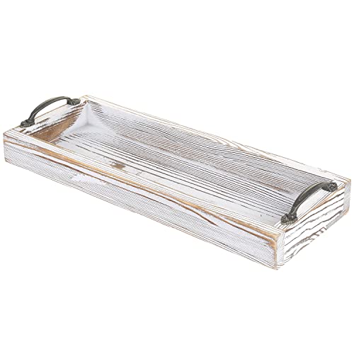 MyGift Weathered White Solid Wood Toilet Tank Tray, 16 Inch Rectangular Bathroom Vanity Tray with Aged Bronze Metal Handles by MyGift - Image 6