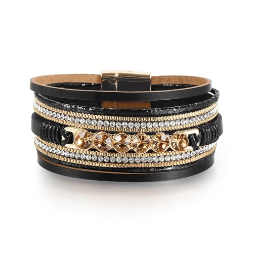 Bracelet enveloppant en cuir perles de cristal pour look bohème chic