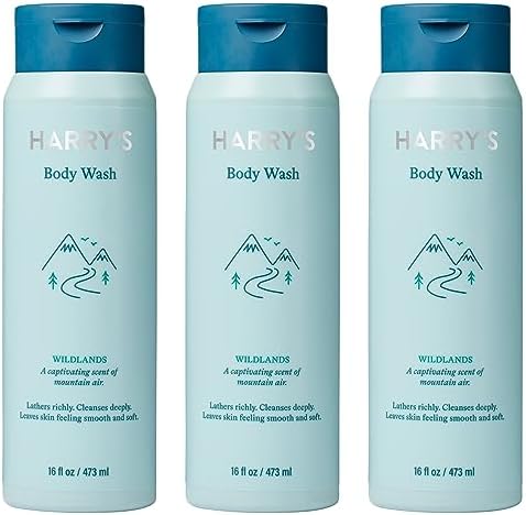 Harry's Body Wash Shower Gel for Men - Wildlands Scent - (3 Pack) 16 fl oz - Sensitive Skin Body Wash - No Parabens, Sulfates, or Dyes
