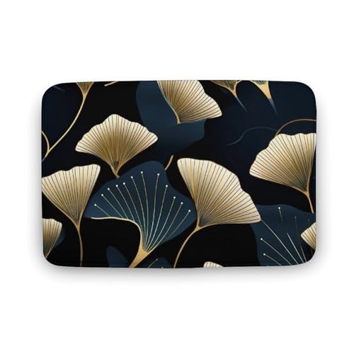 Ginkgo Leaves Coral Velvet Rugs Non-Slip Bathroom Rugs Soft Kitchen Rug Floor Carpet for Home Decor 15.7