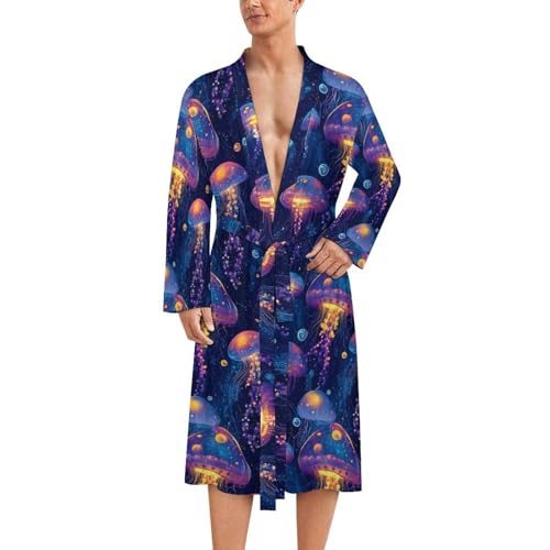 Peignoir de bain pour homme léger coupe kimono à motif original de méduses violettes