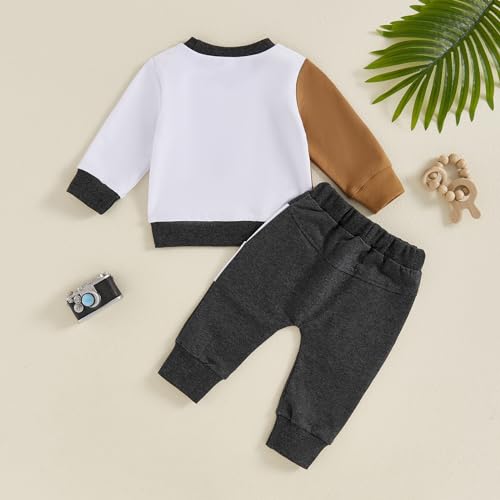 Toddler Infant Baby Boy Clothes Set Fall Winter Long Sleeve Sweatshirt Top with Elastic Pant Color Block Outfit4