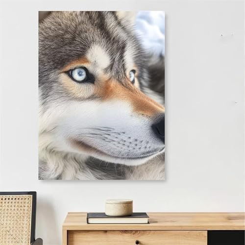 Toile numéro d'art chien et loup haut de gamme avec cadre en bois inclus