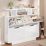 YITAHOME Scarpiera Salvaspazio Slim, Scarpiera Ingresso Lucido con 4 Ante a Ribalte, Scarpiera Armadio per 16-24 Paia di Scarpe di Scarpe con Ripiani Regolabili