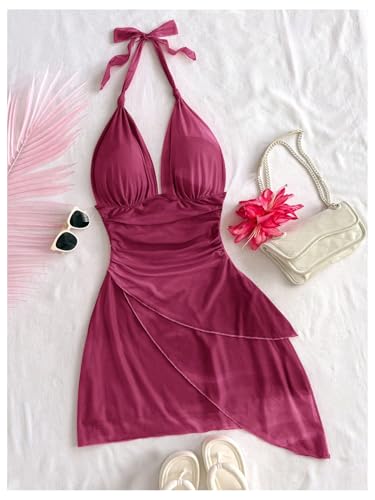 Image of BEAUDRM Women's Summer Mini Dress Halter Backless Vacation Beach Sundresses | Boho Dress, Floral Dress for Women, Vacation Beach Outfits, Going Out Dress, Brunch Outfits