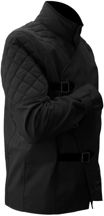 LP-FACON Mens Lightweight Cotton Quilted Fashion Jacket - Asymmetrical Belted Closure Casual Outerwear Jacket Black/Beige