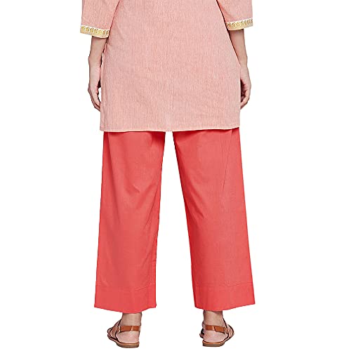 Image of GO COLORS Women Blue Stripe Cotton Wide Pants